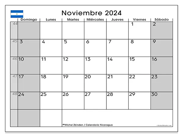 Calendario para imprimir gratis de Nicaragua para noviembre de 2024. Semana : De domingo a sábado.