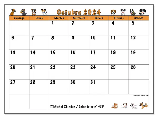 Calendario n.° 485 para octubre de 2024 para imprimir gratis. Semana: De domingo a sábado.