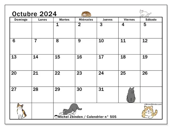 Calendario para imprimir n° 505, octubre de 2024