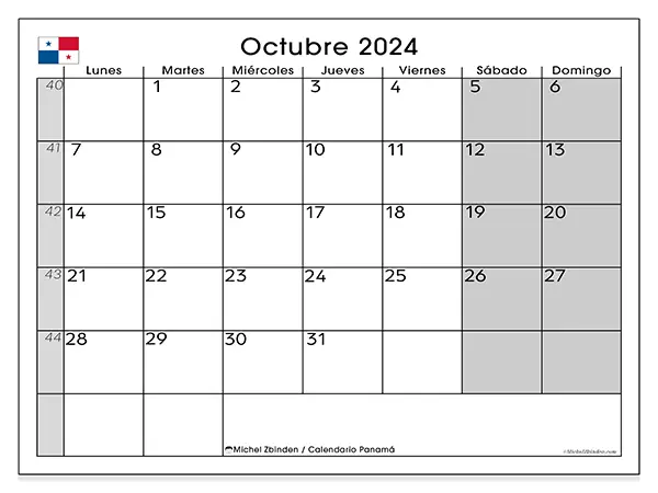 Calendario de Panamá para imprimir gratis, octubre 2025. Semana:  De lunes a domingo