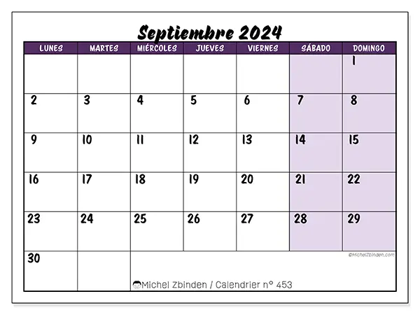 Calendario para imprimir n° 453, septiembre de 2024