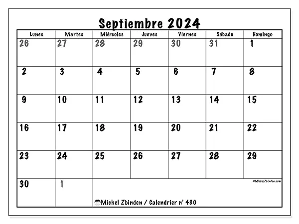 Calendario para imprimir n° 480, septiembre de 2024