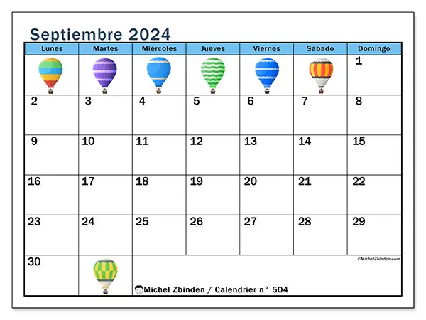 Calendario para imprimir n° 504, septiembre de 2024