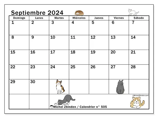 Calendario para imprimir n° 505, septiembre de 2024