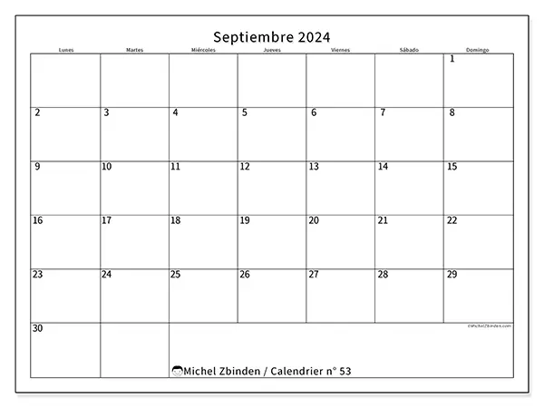 Calendario para imprimir n° 53, septiembre de 2024