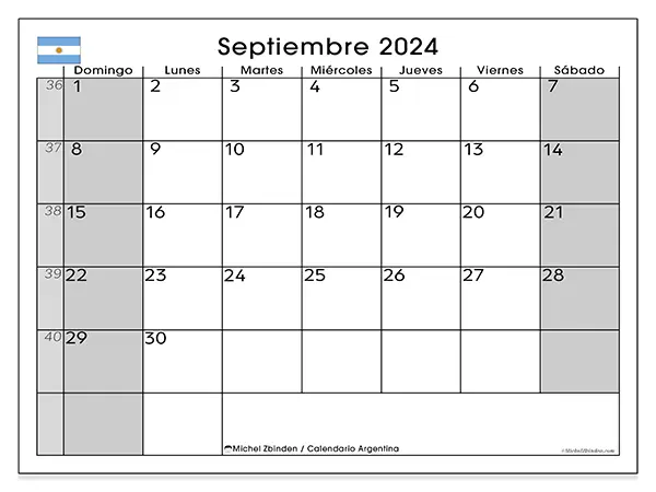 Calendario Argentina para imprimir gratis de septiembre de 2024. Semana: De domingo a sábado.