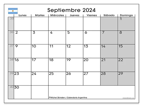 Calendario Argentina para imprimir gratis de septiembre de 2024. Semana: De lunes a domingo.