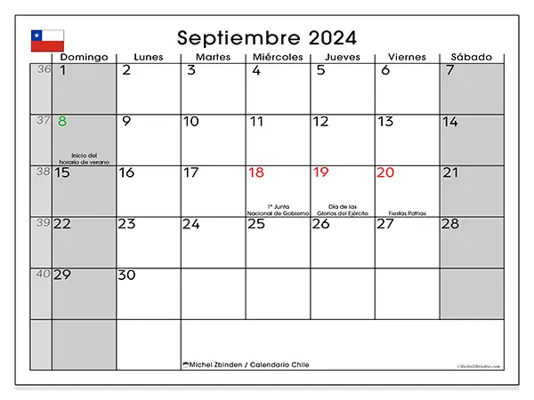 Calendario Chile para imprimir gratis de septiembre de 2024. Semana: De domingo a sábado.
