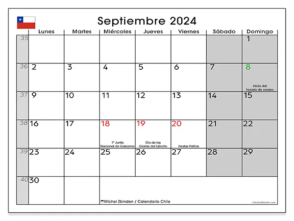 Calendario Chile para imprimir gratis de septiembre de 2024. Semana: De lunes a domingo.