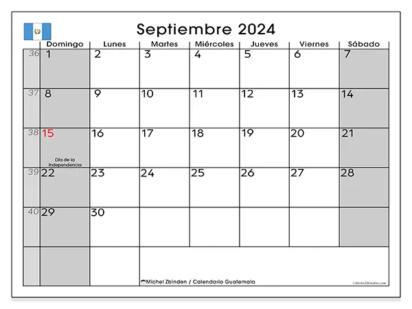 Calendario Guatemala para imprimir gratis de septiembre de 2024. Semana: De domingo a sábado.