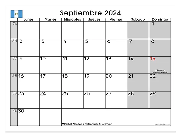 Calendario Guatemala para imprimir gratis de septiembre de 2024. Semana: De lunes a domingo.