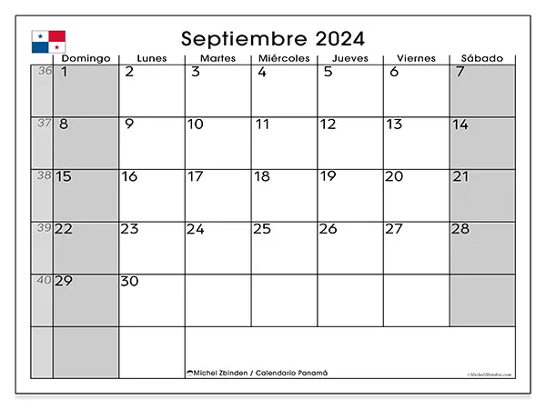 Calendario Panamá para imprimir gratis de septiembre de 2024. Semana: De domingo a sábado.