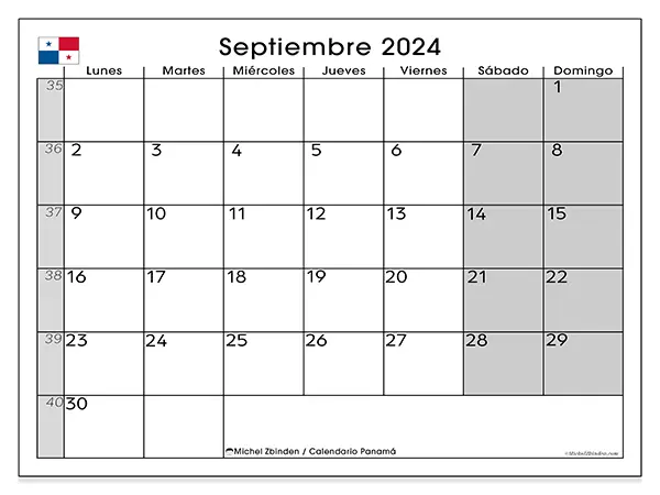 Calendario Panamá para imprimir gratis de septiembre de 2024. Semana: De lunes a domingo.