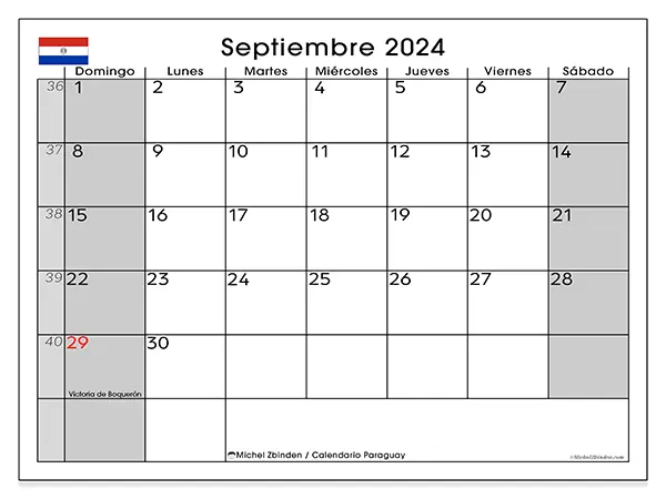 Calendario Paraguay para imprimir gratis de septiembre de 2024. Semana: De domingo a sábado.