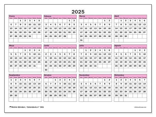 Calendario para imprimir n° 341, 2025
