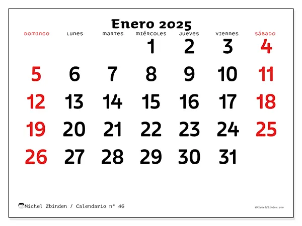 Calendario enero 2025 46DS