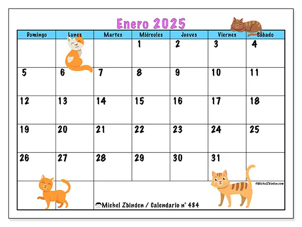 Calendario para imprimir n° 484, enero de 2025