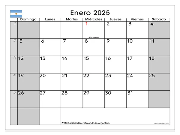 Calendario de Argentina para imprimir gratis, enero 2025. Semana:  De domingo a sábado