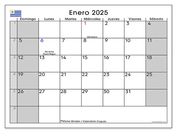 Calendario para imprimir gratis de Uruguay para enero de 2025. Semana : De domingo a sábado.