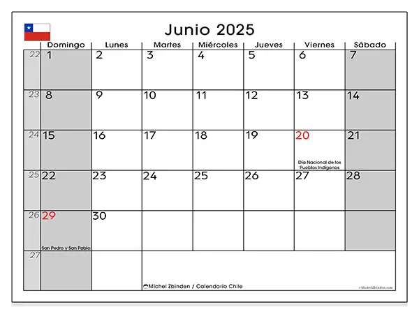 Calendario para imprimir Chile para junio de 2025. Semana: Domingo a sábado.