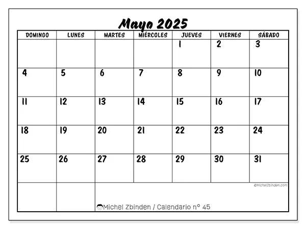 Calendario mayo 2025 45DS