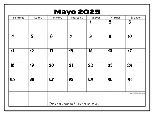 Calendario mayo 2025 49DS