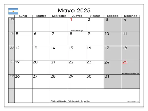 Calendario para imprimir Argentina para mayo de 2025. Semana: Lunes a domingo.