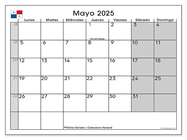 Calendario para imprimir Panamá para mayo de 2025. Semana: Lunes a domingo.