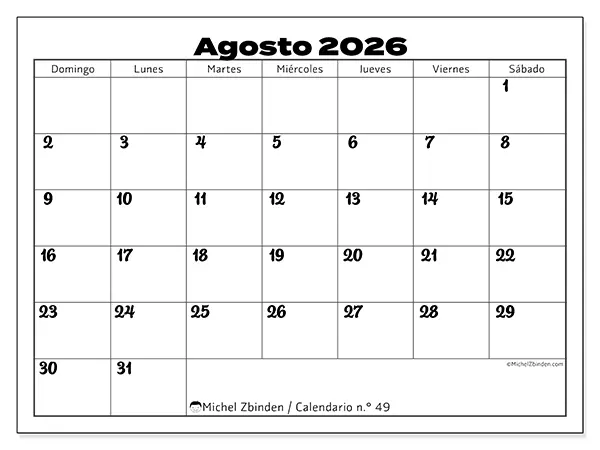 Calendario de agosto de 2026 para imprimir - Coordinación productiva - Semana: de domingo a sábado