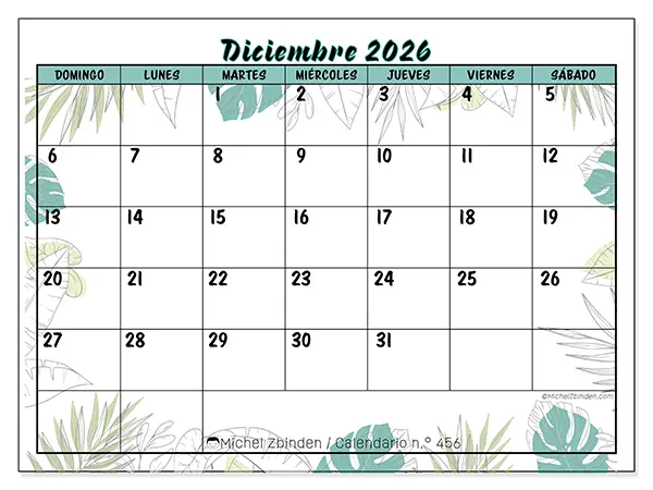 Calendario de diciembre de 2026 para imprimir - Naturaleza y jardín - Semana: de domingo a sábado