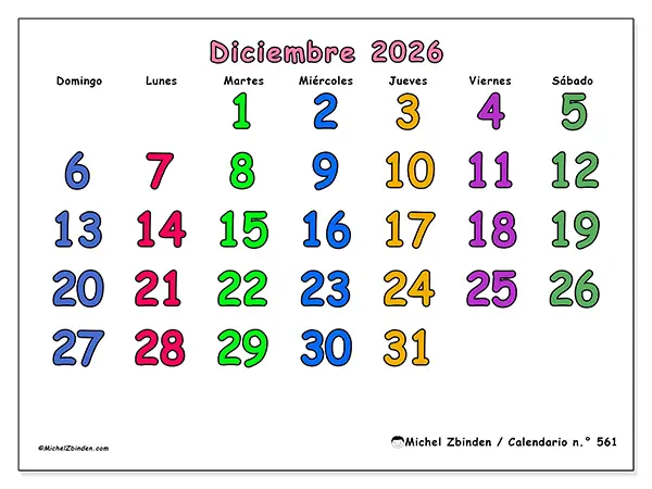 Calendario de diciembre de 2026 para imprimir - Momentos creativos - Semana: de domingo a sábado