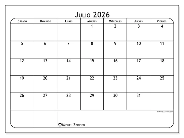 Calendario de julio de 2026 para imprimir - Pasión por el fútbol - Semana: de domingo a sábado