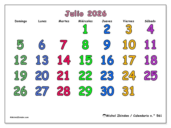 Calendario de julio de 2026 para imprimir - Momentos creativos - Semana: de domingo a sábado