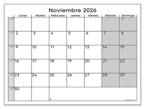 Calendario de noviembre de 2026 para imprimir - Organización perfecta