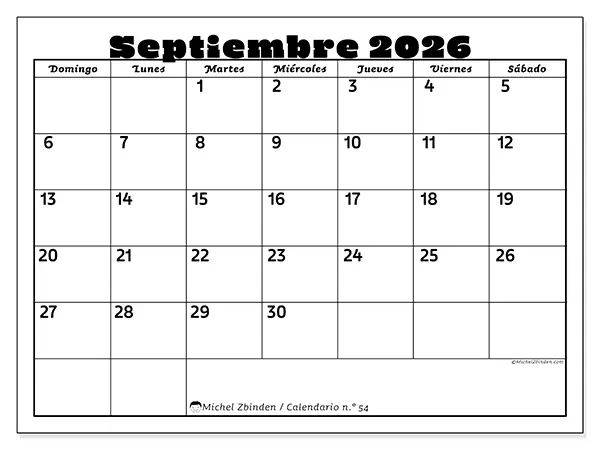 Calendario de septiembre de 2026 para imprimir - Actividades en familia - Semana: de domingo a sábado