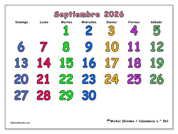 Calendario de septiembre de 2026 para imprimir - Momentos creativos - Semana: de domingo a sábado