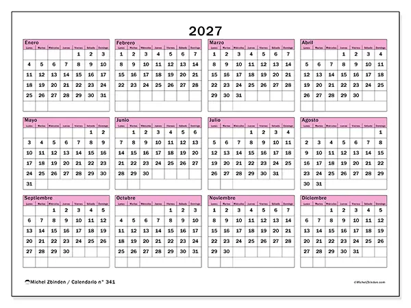 Calendario anual 2027 para imprimir - Planificación y previsión