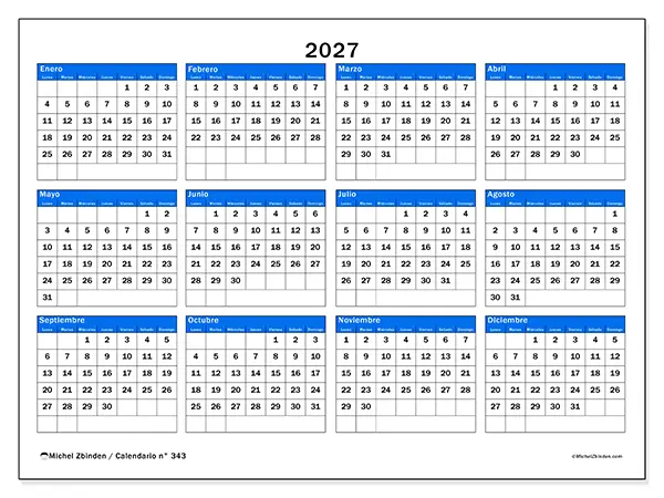 Calendario anual 2027 para imprimir - Visión estratégica