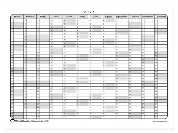 Calendario anual 2027 para imprimir - Listas prácticas