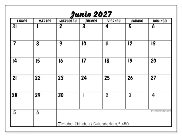 Calendario de junio de 2027 para imprimir - Organización detallada