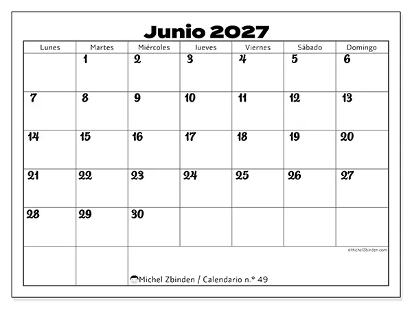 Calendario de junio de 2027 para imprimir - Coordinación productiva