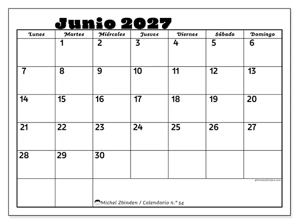 Calendario de junio de 2027 para imprimir - Actividades en familia