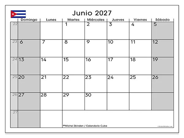 Calendario de junio de 2027 para imprimir - Cuba