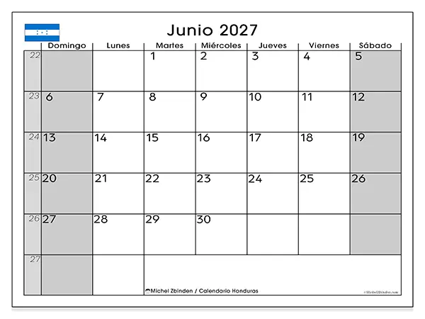 Calendario de junio de 2027 para imprimir - Honduras