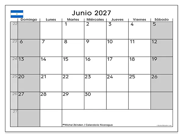 Calendario de junio de 2027 para imprimir - Nicaragua