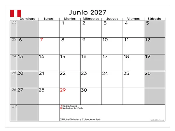 Calendario de junio de 2027 para imprimir - Perú