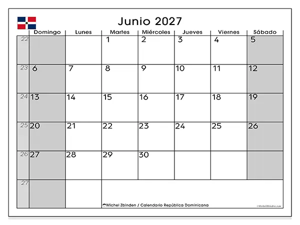 Calendario de junio de 2027 para imprimir - República Dominicana