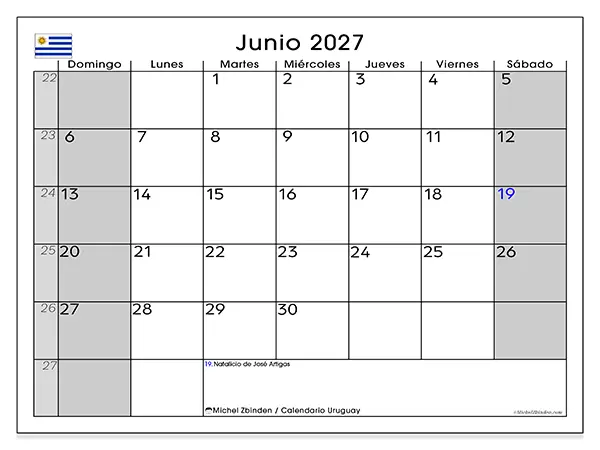 Calendario de junio de 2027 para imprimir - Uruguay