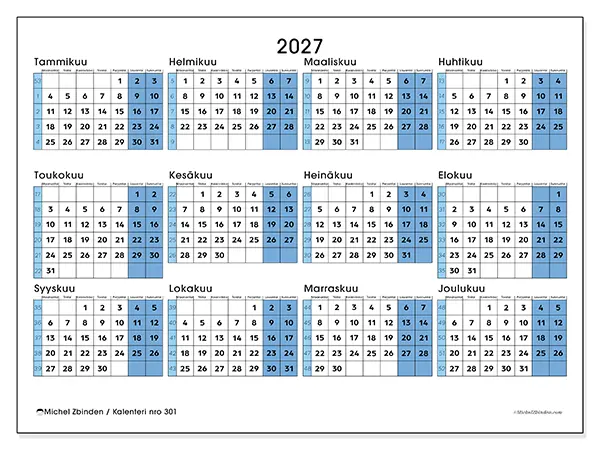 tulostettava Vuosikalenteri 2027 - Valmis yliopistoon
