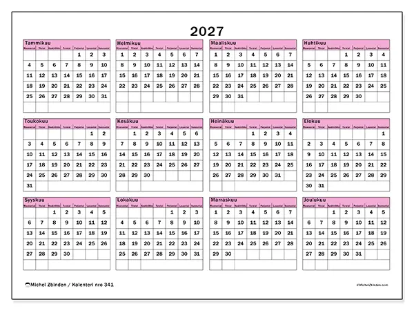 tulostettava Vuosikalenteri 2027 - Suunnittelu ja ennakointi
